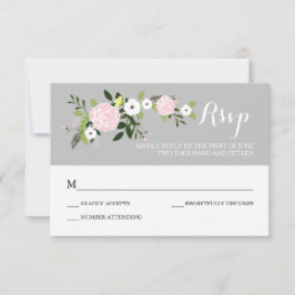 Tarjeta RSVP de jardín floral -gris