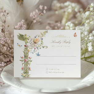 Tarjeta RSVP de jardín mítico para Boda encantado