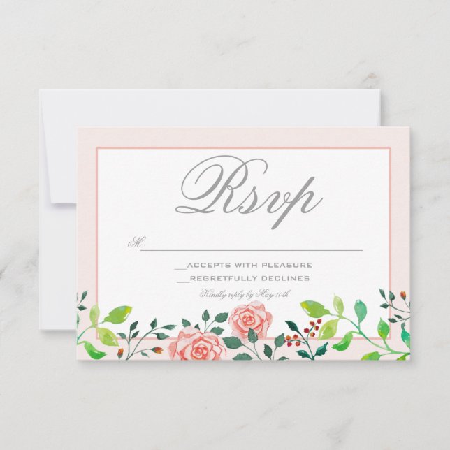 Tarjeta RSVP de Jardín rosa y rosa blanco (Anverso)