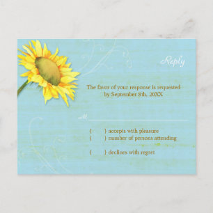 Tarjeta RSVP de la Boda Azul Rústica del Girasol