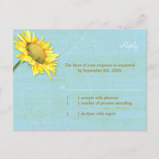 Tarjeta RSVP de la Boda Azul Rústica del Girasol