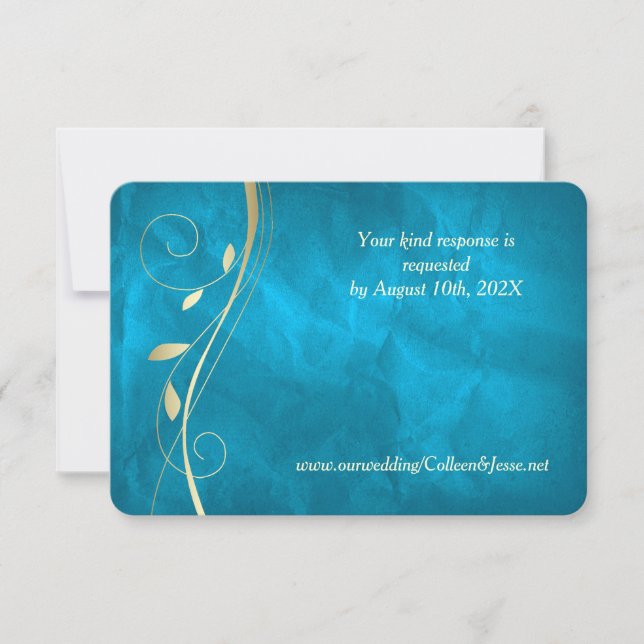 Tarjeta RSVP de la Boda Azul Verde azulada de la H (Anverso)