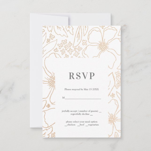 Tarjeta RSVP de la boda blanca de ramas doradas (Anverso)