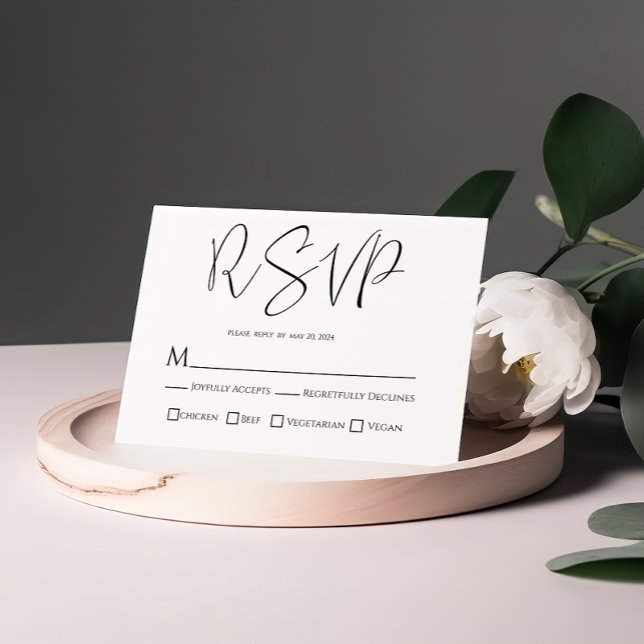 Tarjeta RSVP de la boda blanca negra (Subido por el creador)