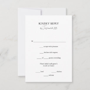 Tarjeta RSVP de la boda blanca negra con opciones 