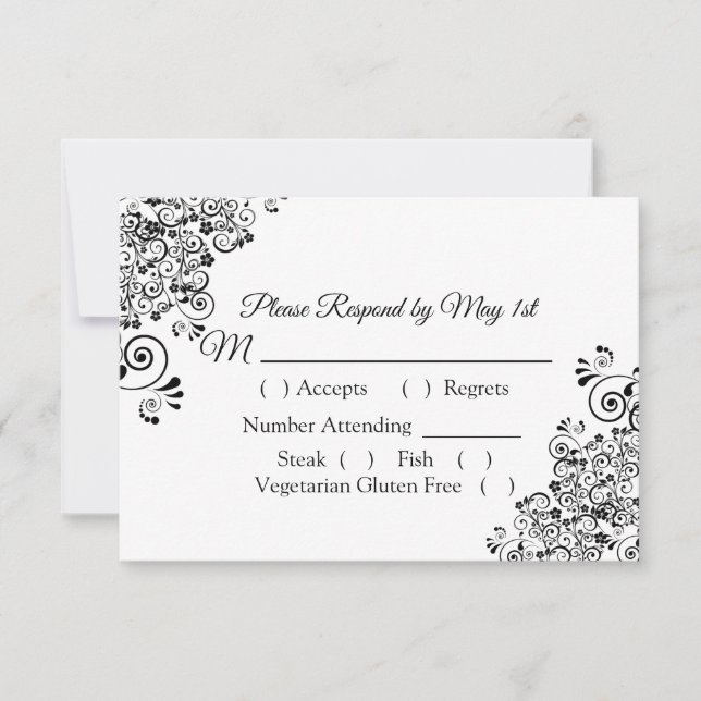 Tarjeta RSVP de la boda blanca y negra (Anverso)