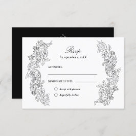 Tarjeta RSVP de la boda blanca y negra victoriana