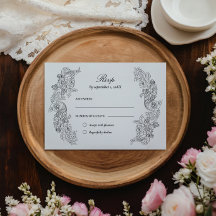 Tarjeta RSVP de la boda blanca y negra victoriana