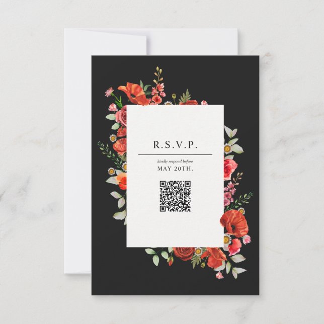 Tarjeta RSVP de la boda botánica QR de la amapola  (Anverso)