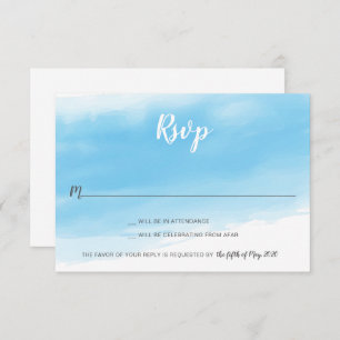 Tarjeta RSVP de la boda costera azul acuarela