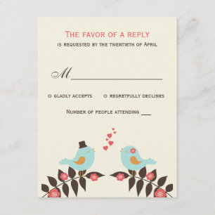 Tarjeta RSVP de la boda de Aves de Amor