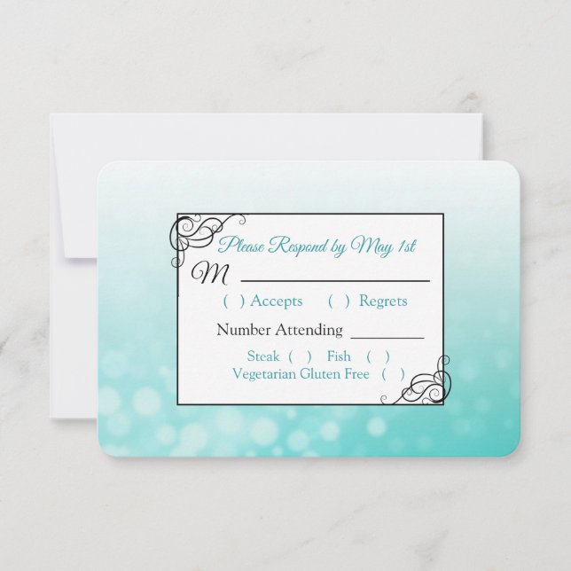 Tarjeta RSVP de la boda de burbujas verde azuladas (Anverso)