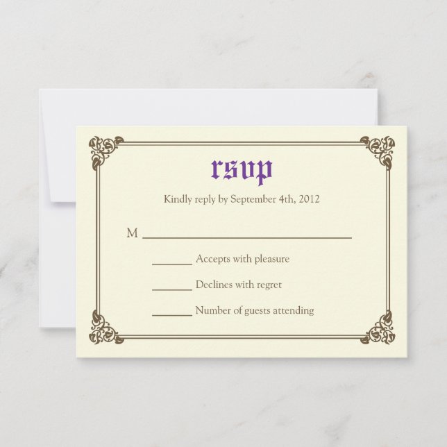Tarjeta RSVP de la boda de cuento de hadas - púrpu (Anverso)