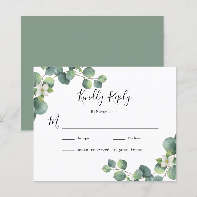 tarjeta RSVP de la boda de Eucalyptus Wedding (Anverso / Reverso)