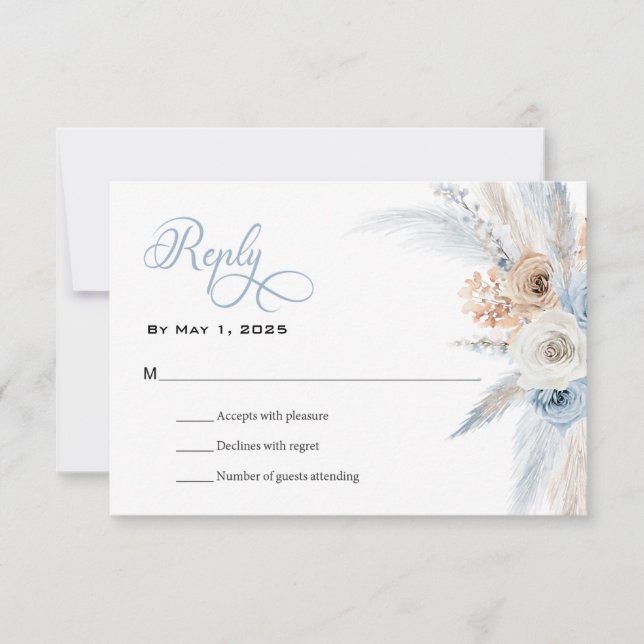 Tarjeta RSVP de la boda de la boda de Azure y Gold (Anverso)