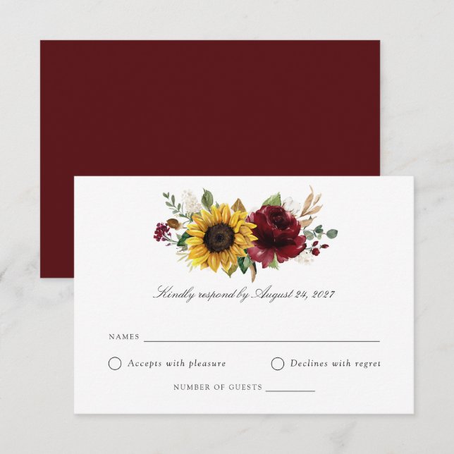 Tarjeta RSVP de la boda de la boda de los girasole (Anverso / Reverso)