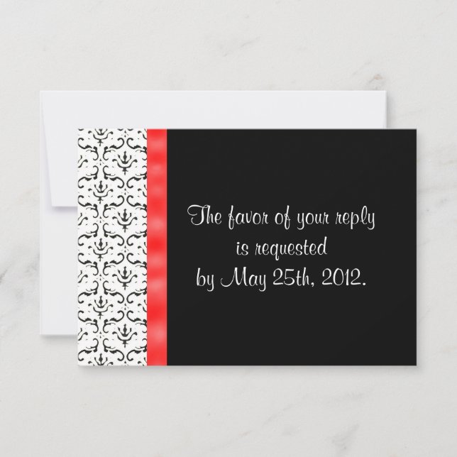 Tarjeta RSVP de la boda de la damáscara roja blanc (Anverso)