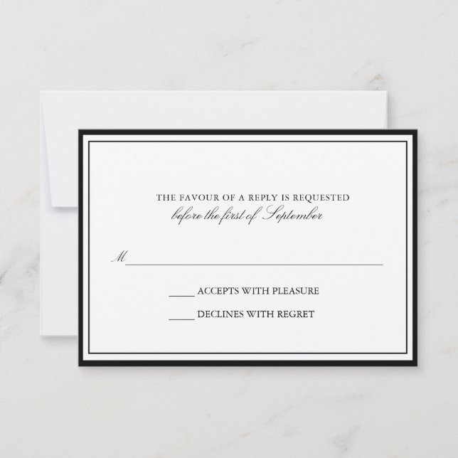 Tarjeta RSVP de la boda de la frontera negra clási (Anverso)
