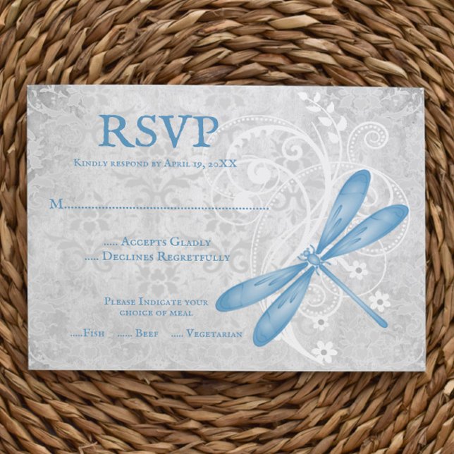 Tarjeta RSVP de la boda de la libélula azul (Blue Dragonfly Wedding RSVP Card)