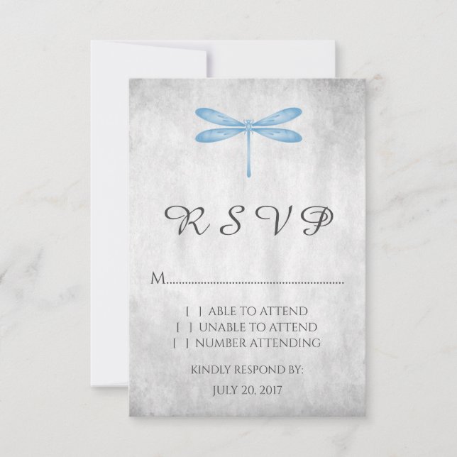 Tarjeta RSVP de la boda de la libélula azul (Anverso)