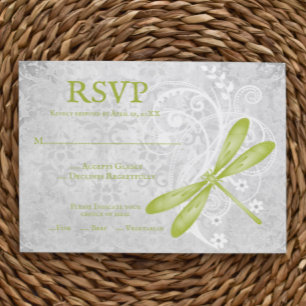 Tarjeta RSVP de la boda de la libélula verde