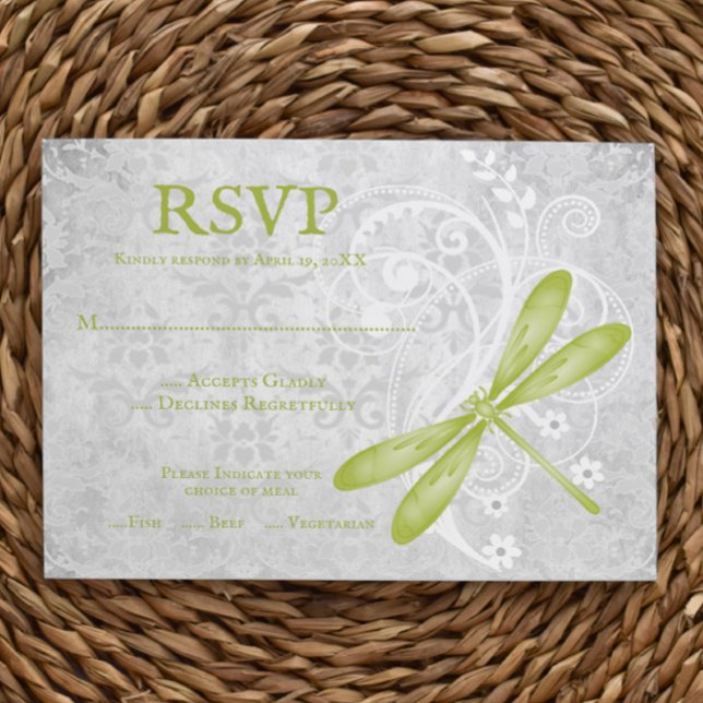 Tarjeta RSVP de la boda de la libélula verde (Green Dragonfly Wedding RSVP Card)
