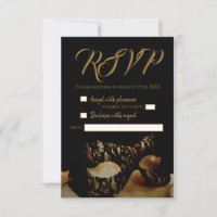 Tarjeta RSVP de la boda de la máscara de oro