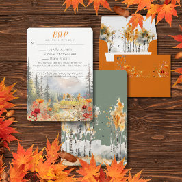 Tarjeta RSVP de la boda de la montaña otoño en amo