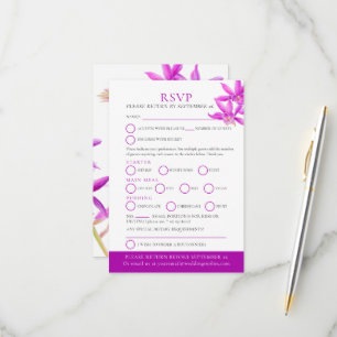 Tarjeta RSVP de la boda de la orquídea de joyas pú