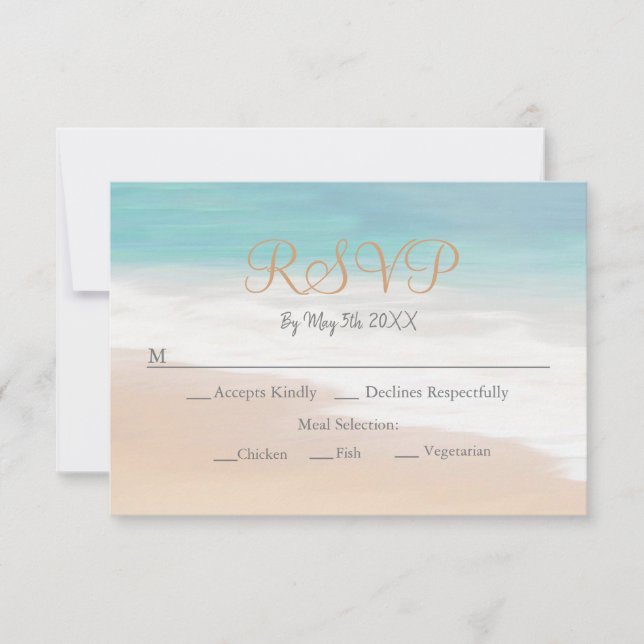 Tarjeta RSVP de la boda de la playa temática de Sa (Anverso)