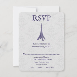 Tarjeta RSVP de la boda de la torre violeta Eiffel