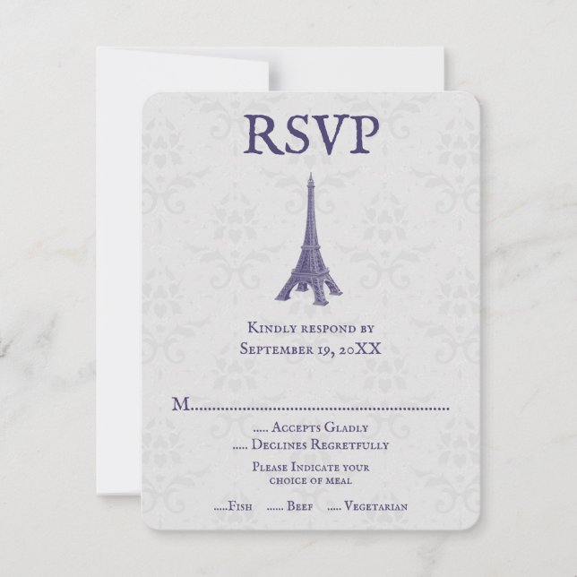 Tarjeta RSVP de la boda de la torre violeta Eiffel (Anverso)