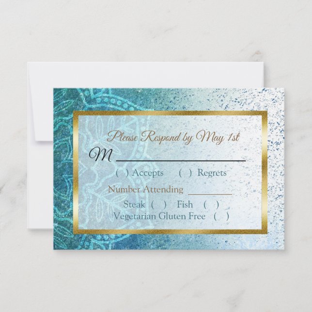 Tarjeta RSVP de la boda de manala azul (Anverso)