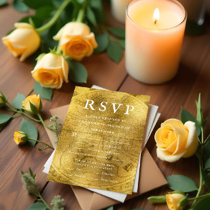 Tarjeta RSVP de la boda de oro del viejo mundo