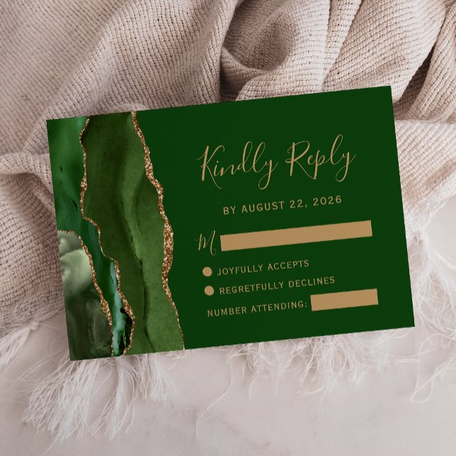 Tarjeta RSVP de la boda de oro verde de la moderna (Subido por el creador)