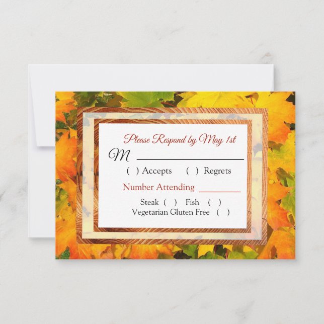 Tarjeta RSVP de la boda de otoño de las hojas de o (Anverso)