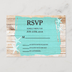 Tarjeta RSVP de la boda de Starfish Turquesa Rústi