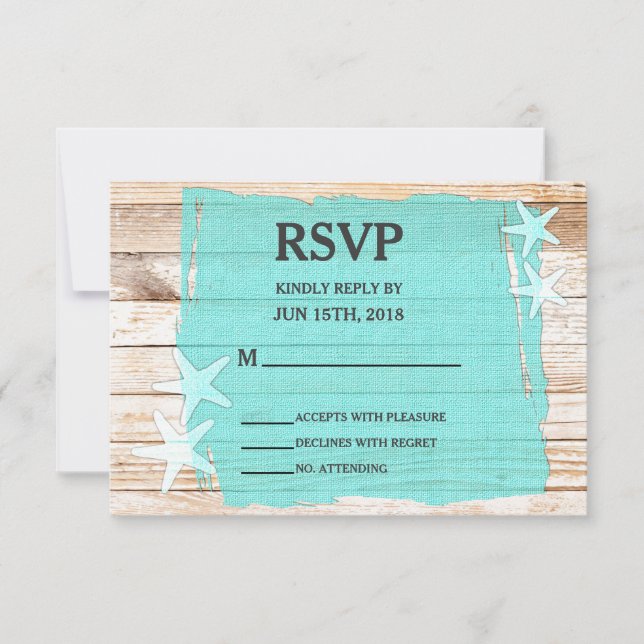 Tarjeta RSVP de la boda de Starfish Turquesa Rústi (Anverso)
