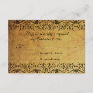 Tarjeta RSVP de la boda del damasco de oro negro d
