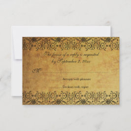 Tarjeta RSVP de la boda del damasco de oro negro d