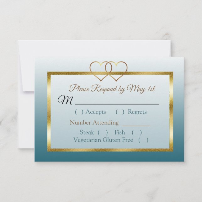 Tarjeta RSVP de la boda del degradado azul y oro d (Anverso)