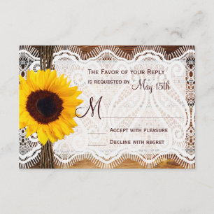 Tarjeta RSVP de la boda del girasol de la madera d