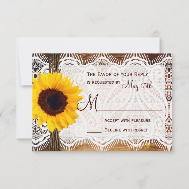 Tarjeta RSVP de la boda del girasol de la madera d (Anverso)