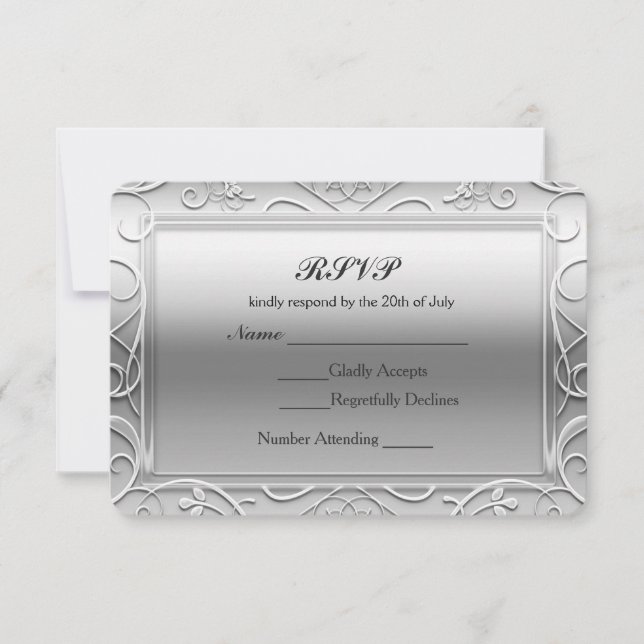 Tarjeta RSVP de la boda del glamour brillante plat (Anverso)