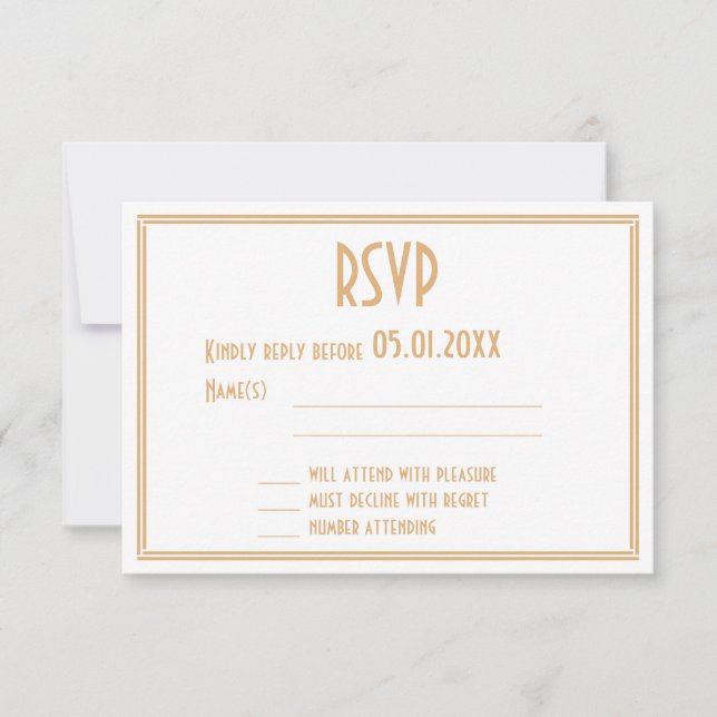 Tarjeta RSVP de la boda del Gran Gatsby del oro ne (Anverso)