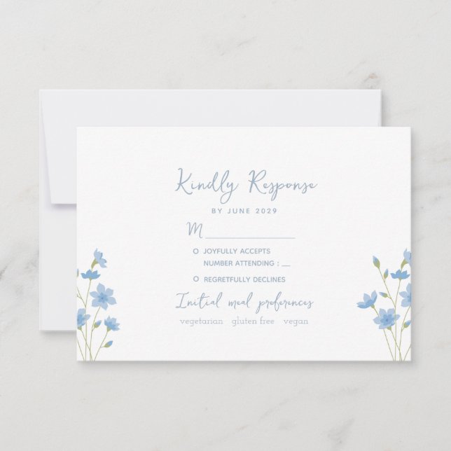 Tarjeta RSVP de la boda del Periwinkle de Wildflow (Anverso)