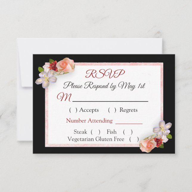 Tarjeta RSVP de la Boda Dorada Rosa Rosa de Borgoñ (Anverso)