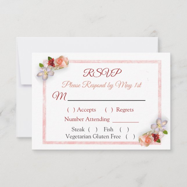 Tarjeta RSVP de la Boda Dorada Rosa Rosa de Borgoñ (Anverso)