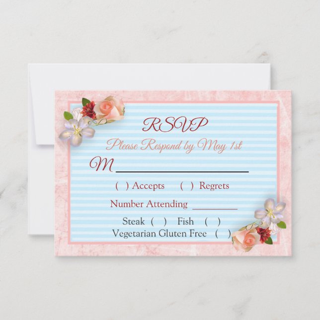 Tarjeta RSVP de la Boda Dorada Rosa Rosa de Borgoñ (Anverso)