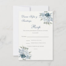Tarjeta RSVP de la boda española azul